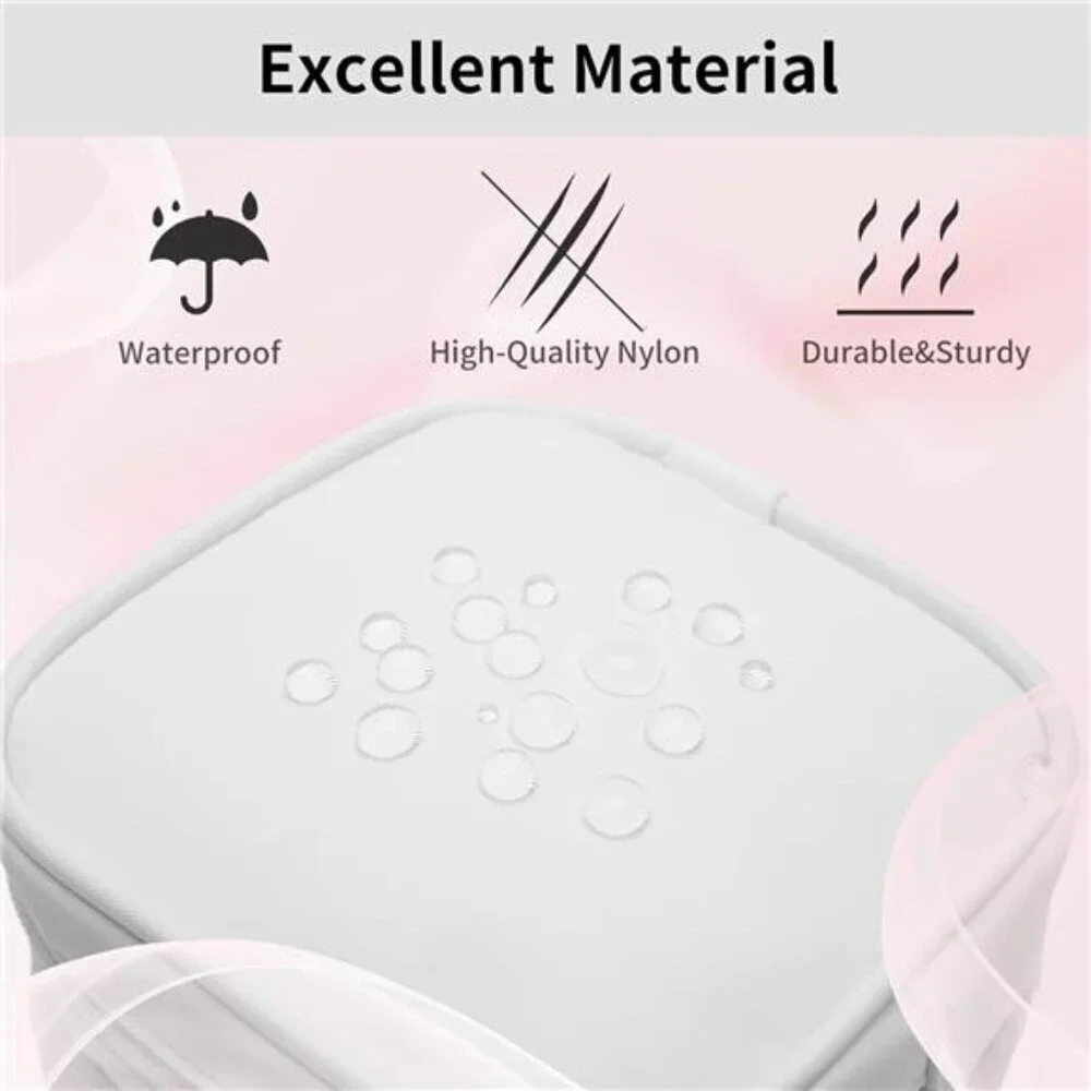 Small Makeup Bag Double Zipper Cosmetic Pouch Travel Toiletry Bag White